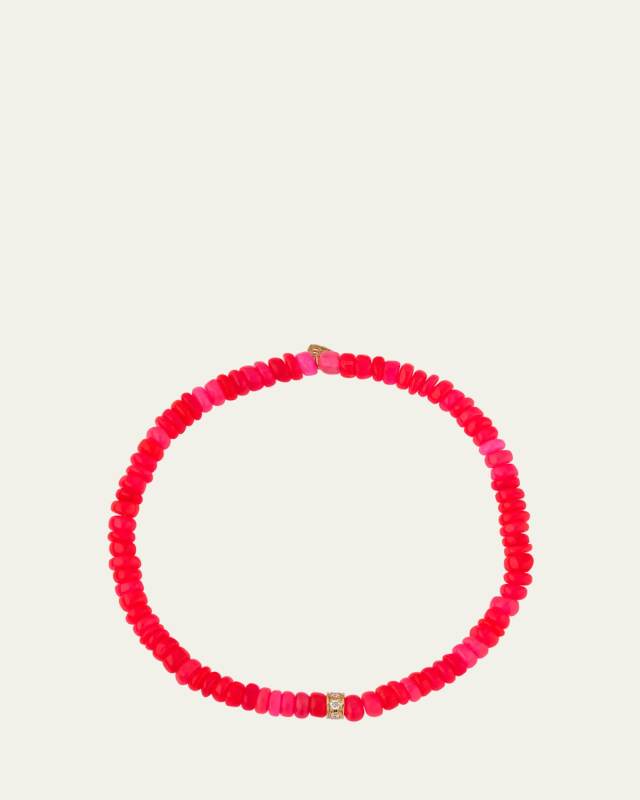 14K Pave Diamond 4mm Wheel on Hot Pink Opal Bracelet